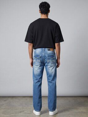 NEW True Luck Straight Leg Jeans Men's Size 34x32 Thick Stitch Embroidered BKE